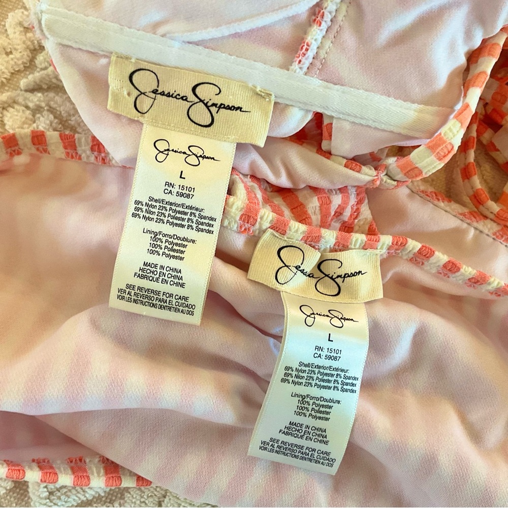 Jessica Simpson Bikini Set Orange/White Size L, EUC - Picture 6 of 6